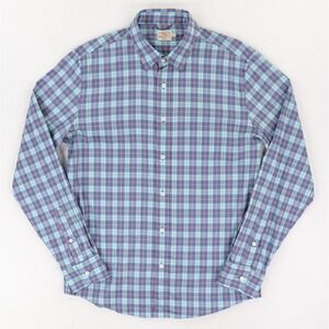 Faherty Movement Shirt Mens Medium Blue Plaid Stretch Long Sleeve Casual